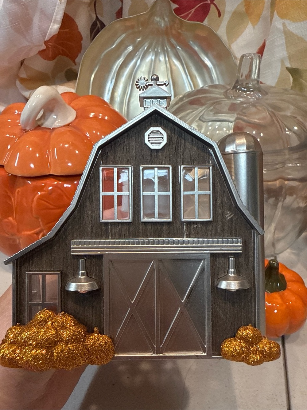 Bath Body Works Wallflowers Plug Light Up Silver Barn and Silo Glitter Pumpkins
